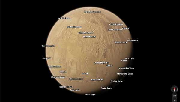 Google Maps позволят посетить Марс и Меркурий